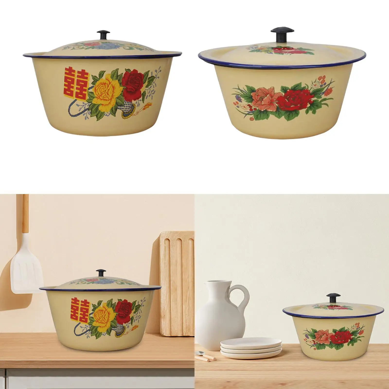 Enamel Mixing Bowl Enamel Basin with Lid Kitchen Prep Bowl Old Fashioned Traditional Enamelware Mixing Bowl for Grains Pasta