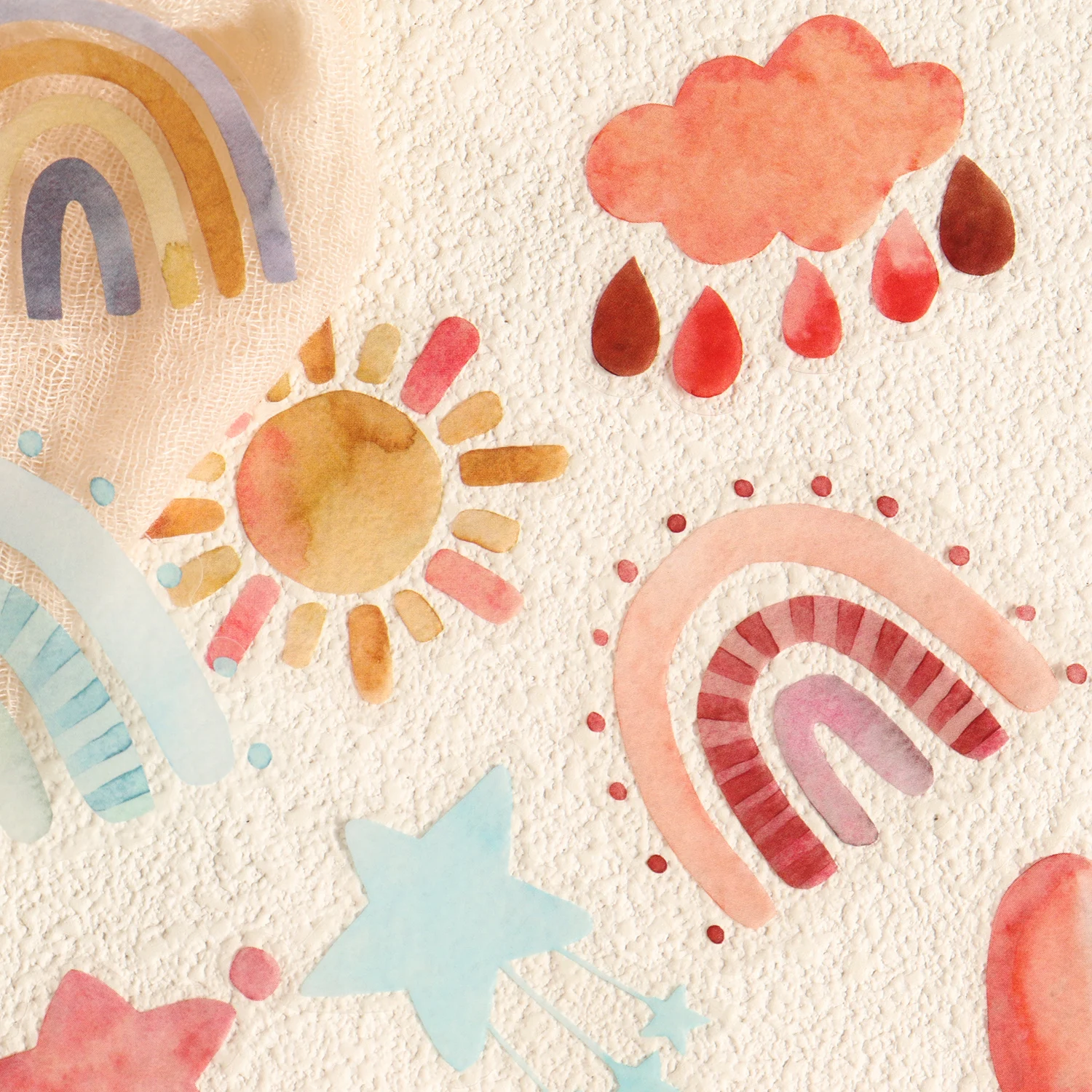 56-58 Stück PET Boho Aquarell Regenbogen Transparente Aufkleber, für Wasserflaschen, Laptops, Helme, Regenbogen-Wandkunst, Scrapbooking. – Detail 3