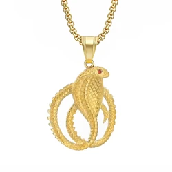 Hip Hop Iced Out CZ Cobra Snake Pendant Necklace For Women Men Gold Color Stainless Steel Animal Jewelry Gift Dropshipping