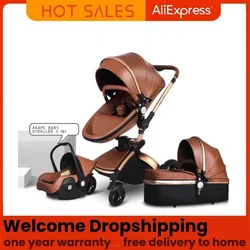 Luxury baby stroller,AGAPE Leather High View 3 in 1 Stroller For 0-3 Years,360 Ratetion Design,Best Quality Baby Stroller
