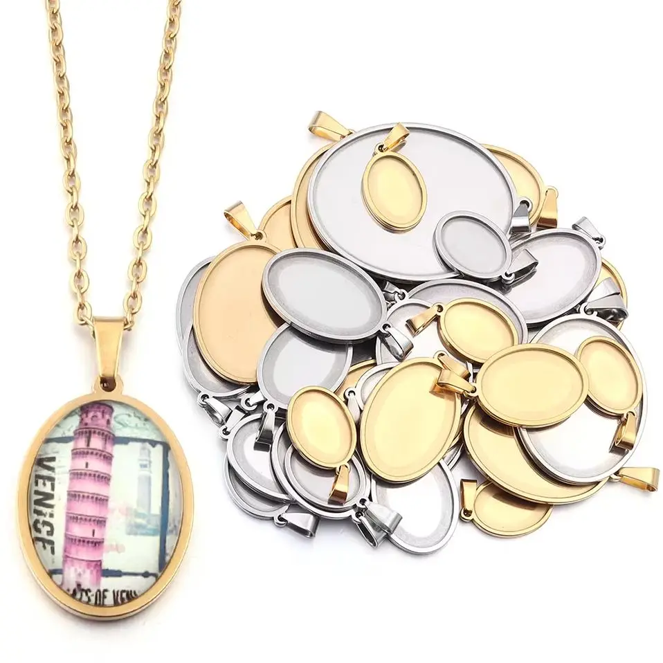 2–5 Stück/Lot ovale Edelstahl-Cabochon-Basisfassungen, Tablett, leere Charms für Schmuckherstellung, Zubehör, Halskette, Anhänger, Basis