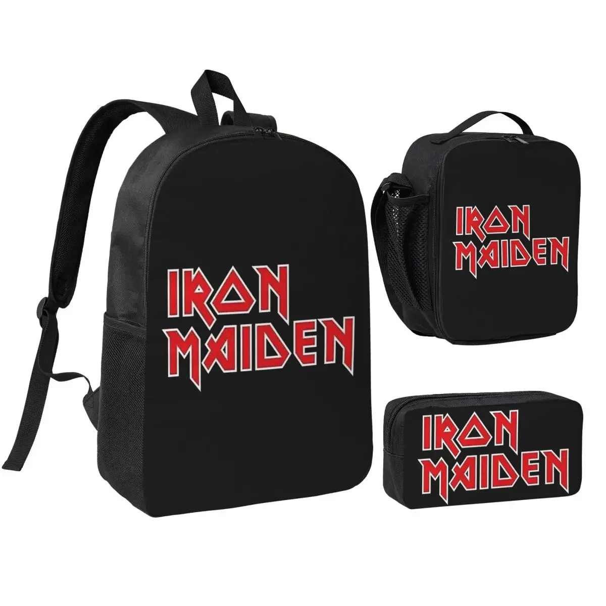 

IronMaidens Backpack Boys Girls BookBag School Bag Shoulder Bags 3ps Insulated Lunch Bag Pencil Case