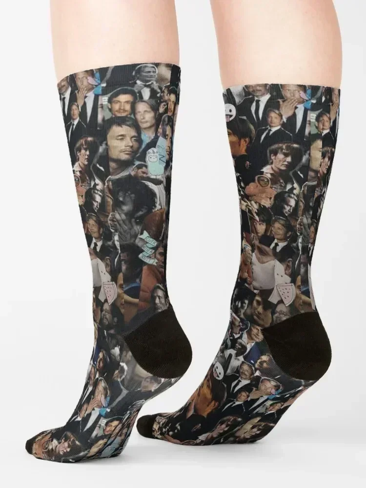 Mads Mikkelsen Collage Socks with print man sport floor Socks For Women Men's