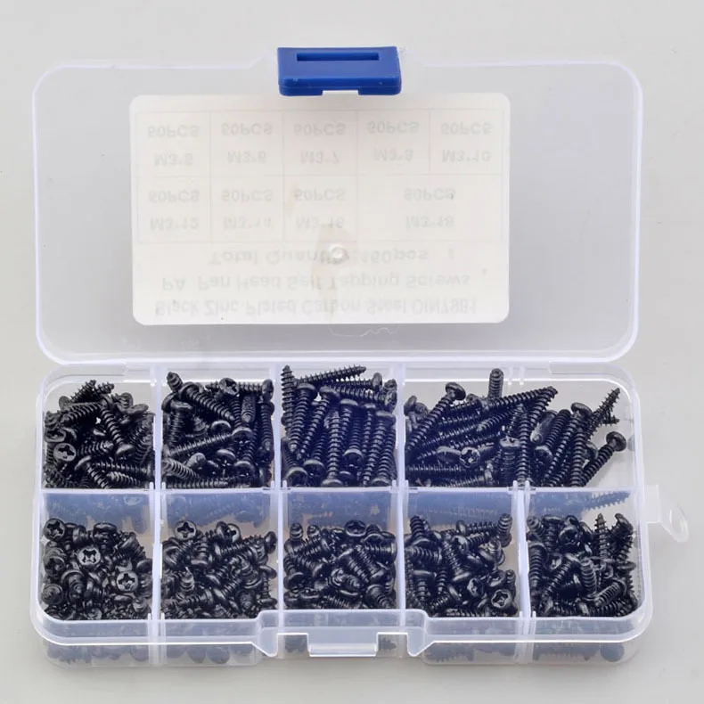 450/500pcs m3 screw set countersunk philips pan Head Self Tapping Screws mix set Black Carbon Steel m3x8 m3x10 m3x16 m3x18 m2x6