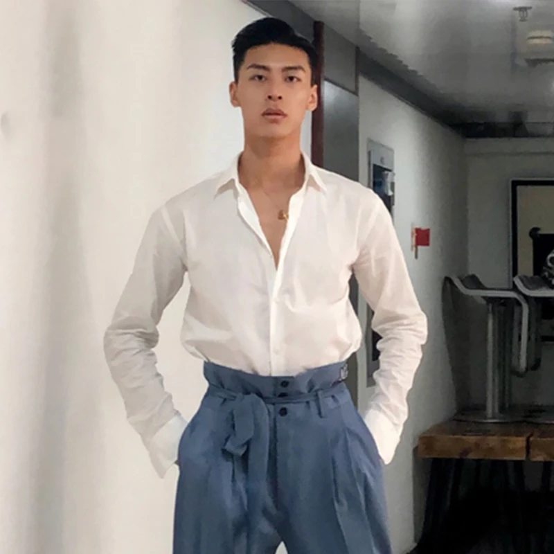 남성용 라틴 댄스 탑 퍼포먼스 의류 볼룸 스탠다드 댄스 셔츠 긴 소매 탑 남성 라틴 복장 연습복 1999