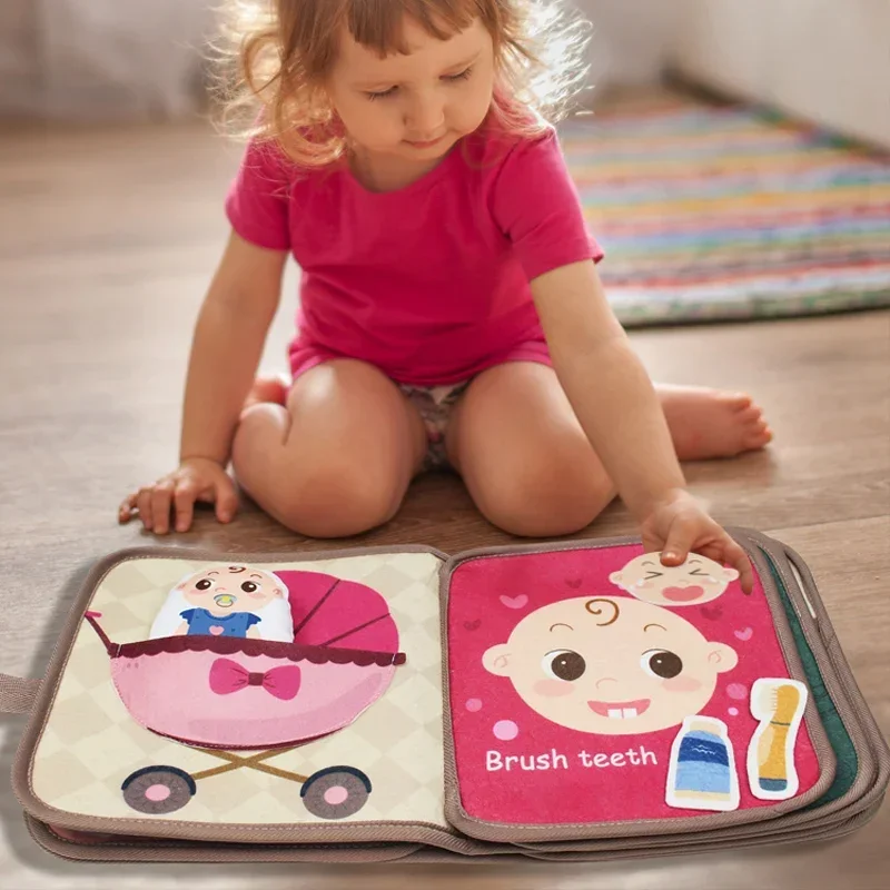 Libro ocupado Montessori para bebé, libro de educación temprana, libros de tela cognitiva de animales, rompecabezas, juguete, libros de pasta repetida y juguetes sensoriales