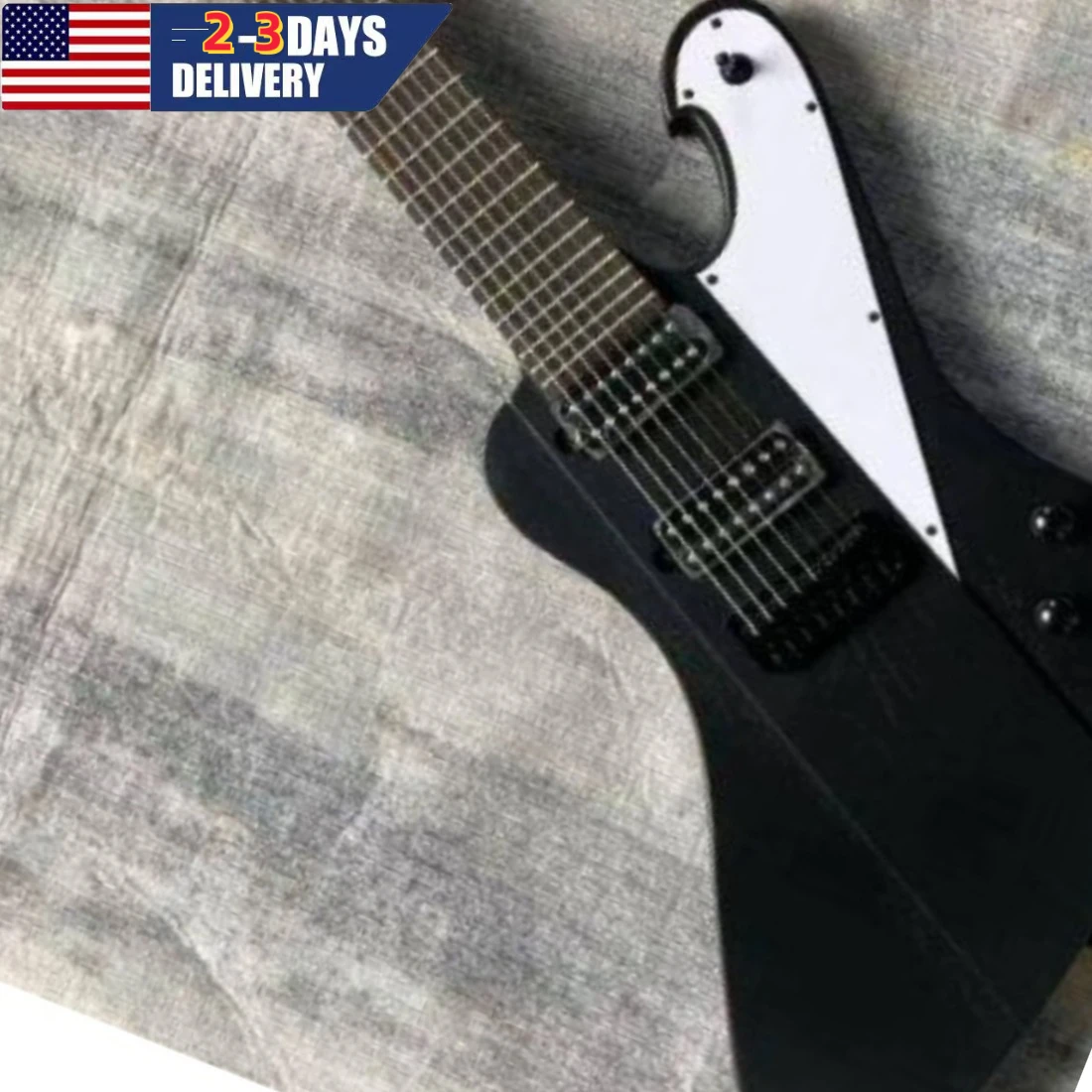 Mega Sale Black Irregular Shape Electric Guitar with 7 Strings and White Shield Fixed Bridge Jazz Style