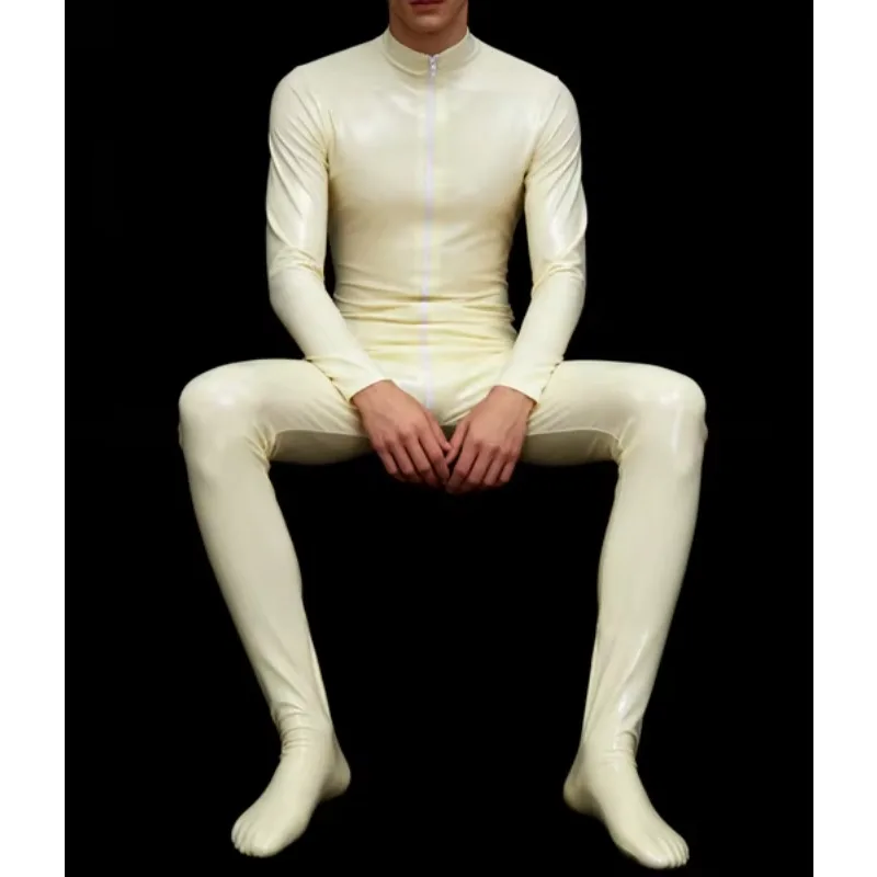 Catsuit de látex de cuerpo completo, mono de moda de goma con pies de uniforme para fiesta de cosplay, traje de gato elástico sexy para hombres y mujeres