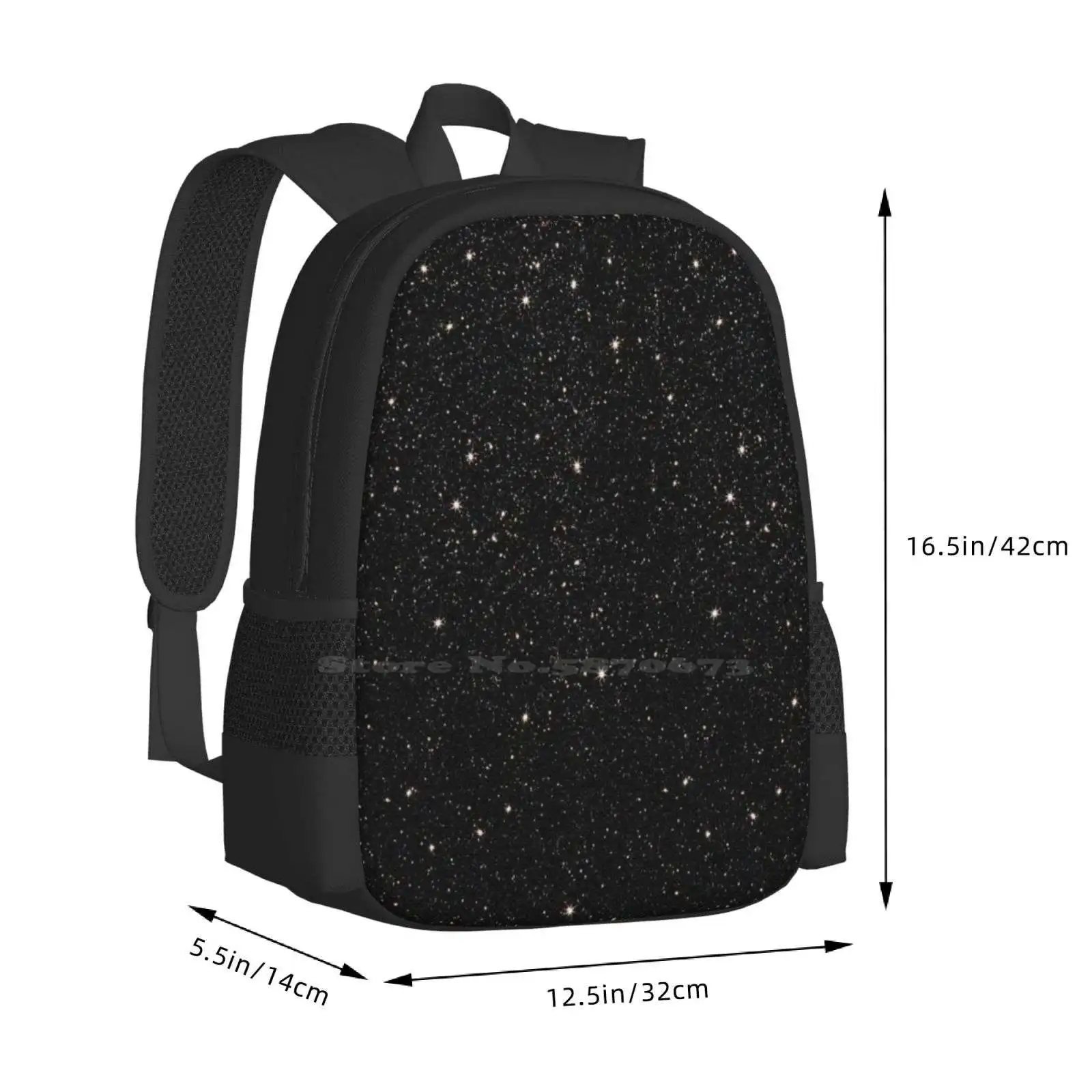 Black Glitter Teen College Student Backpack Pattern Design Bags Black Glitter Black Sparkle Black Glam Glitter Lover Black Lover