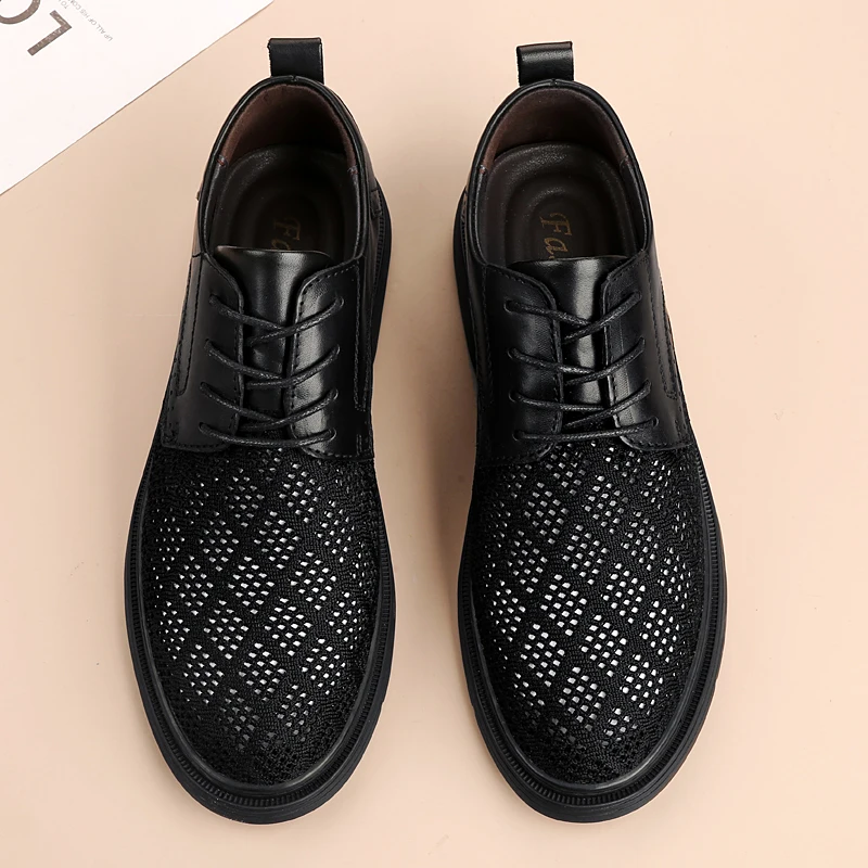 

WAERTA Black Men Shoes Casual Genuine Leather Mens Formal Moccasins Luxury Brand Italian Comfortable Breathable Lace Up Shoes