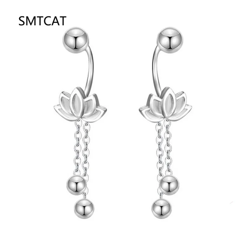 حقيقي 925 فضة زهرة اللوتس شرابة سلسلة الخرز المسمار وأقراط للنساء حفل زفاف غرامة مجوهرات