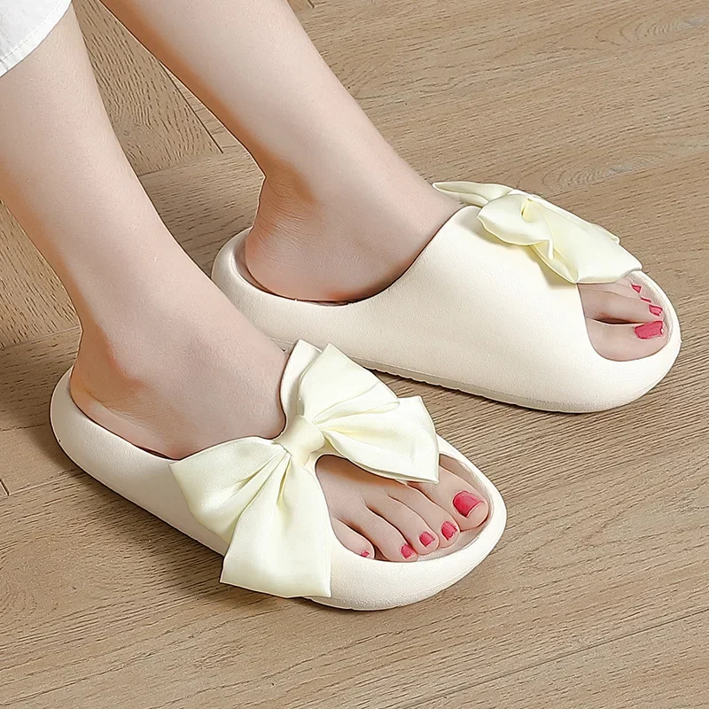 

Home Slippers Bow Tie Knot Woman Platform Cloud Non Slip Slides Indoor Outdoor Summer Sandal Ladies Kawai Floor Shoes Female