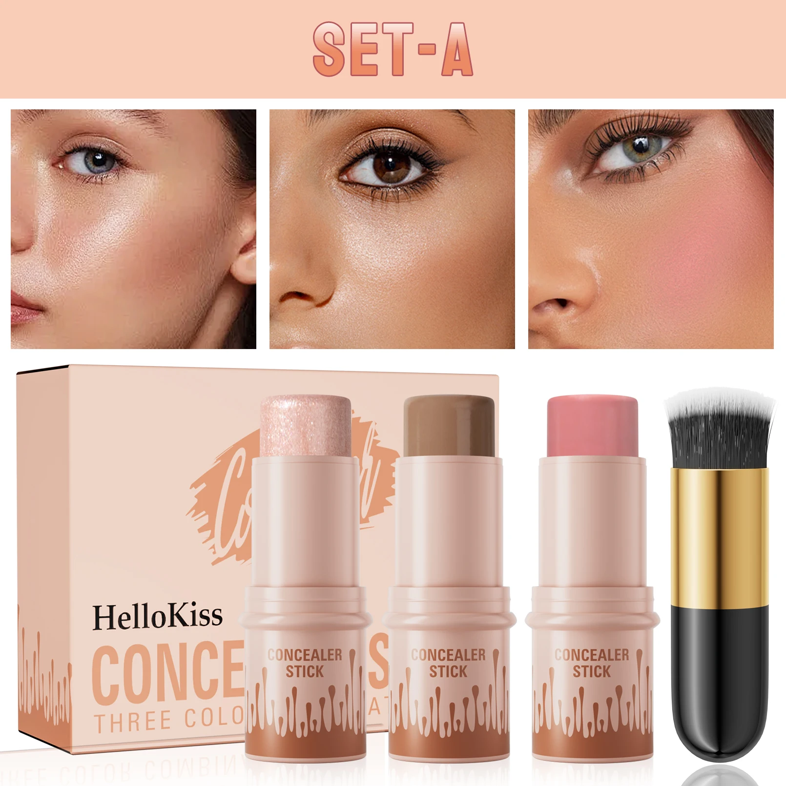 4 pezzi trucco viso contorno bronzer stick evidenziatore multifunzionale schiarente baco da seta fard rossetto crema modifica correttore