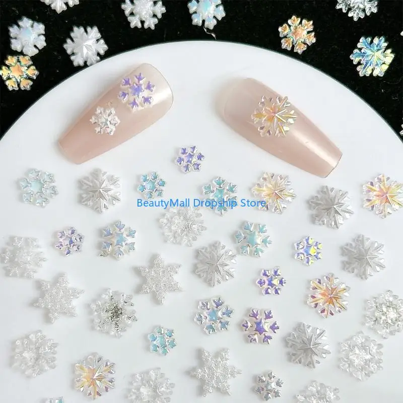 40JD 1Set Random White Iridescently Snowflake Resin Decoration DIY Manicure Safe