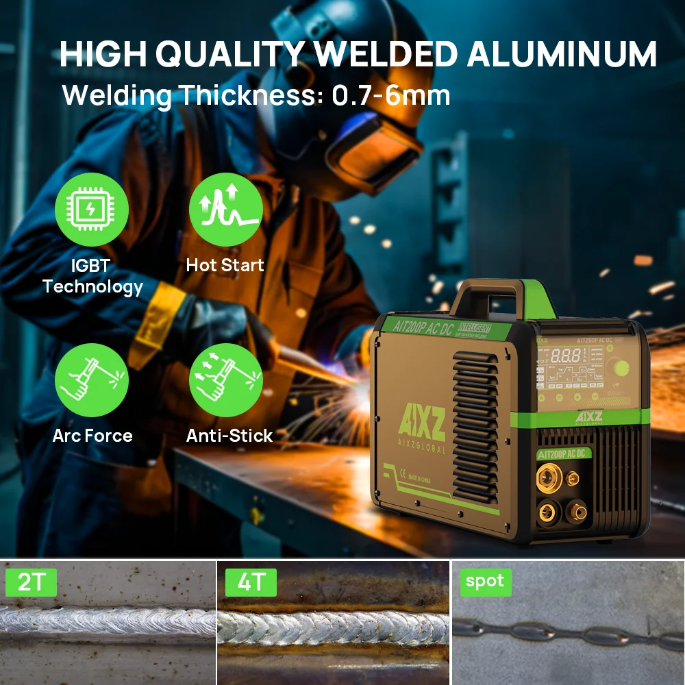 AIXZ HF TIG Welding Machine 200A AIT200P AC DC Welder With Pulse 5 in 1 IGBT Inverter ARC Stick Welder Spot TIG Aluminum Welder