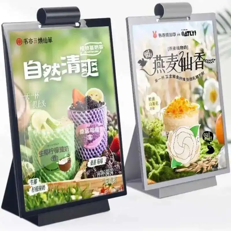 A5 200X100MM Flip Over Metal Menu Holders black silver Poster Leaflet Sign Display Stand Table Price Listing Holder Frame