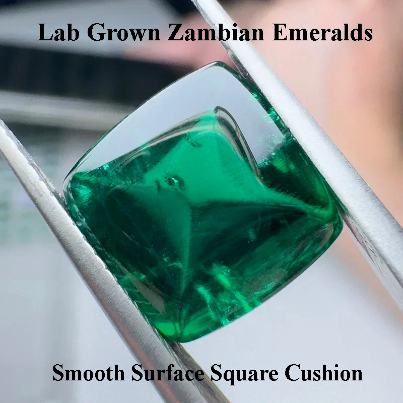 

Lab Grown Zambian Emeralds Smooth Surface Square Cushion Hydrothermal with Cracks Inclusions Inside Selectable AGL Certificate