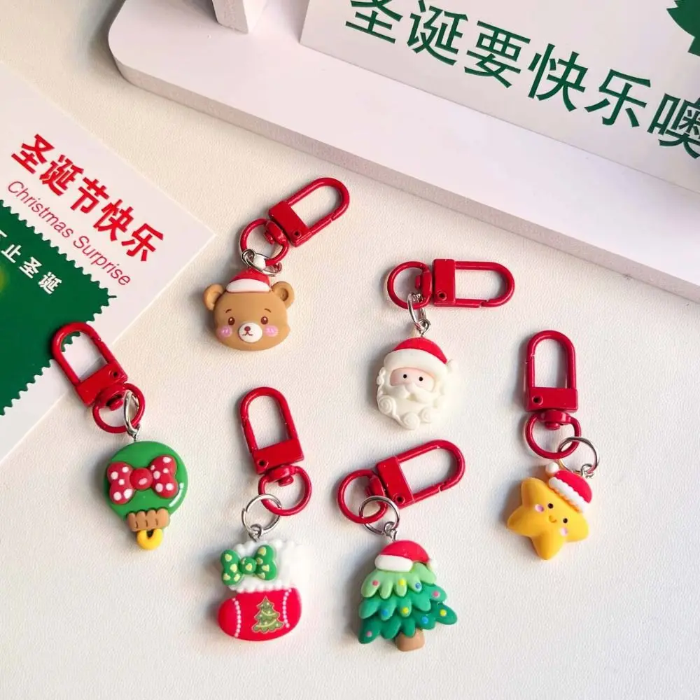 Christmas Tree Xmas Santa Claus Pendant Socks Snowman Christmas Resin Key Chain Key Ring Ornaments Elk DIY Chain Pendant Girls