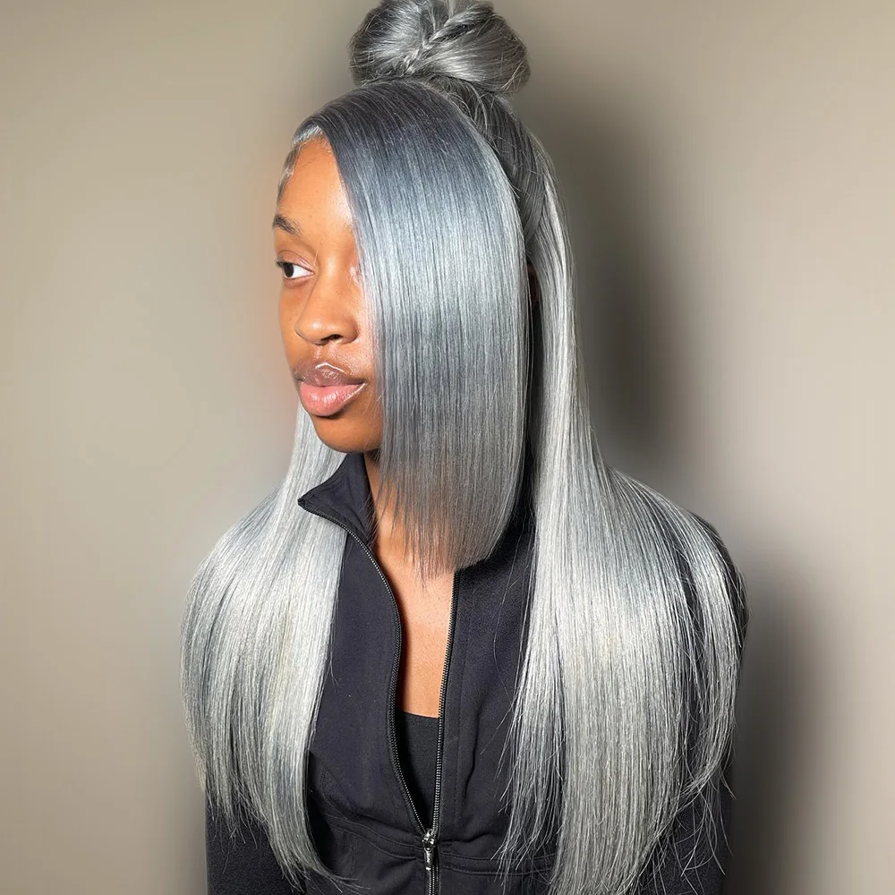 رمادي اللون خصلات الشعر المستعار الإنسان للنساء مستقيم 13x4 13x6 الدانتيل الجبهة الباروكات قبل نتف الشعر الخام البرازيلي 613 الملونة الدانتيل الباروكات