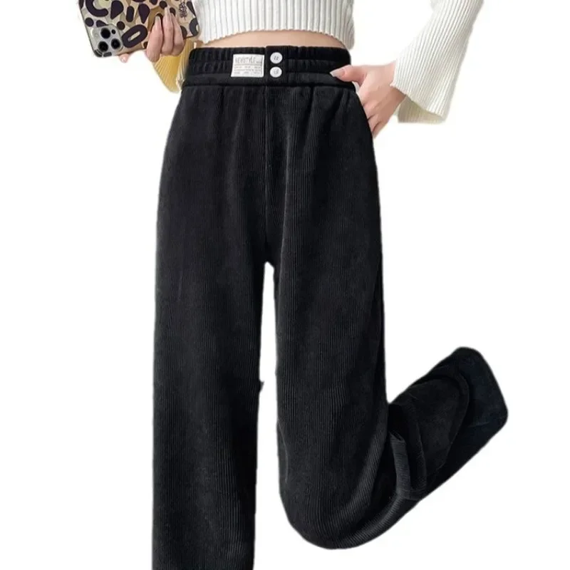 Korean Casual Women Long Thick Pants Autumn Winter High Waist Wide Leg Pants Thicken Female Straight Long Pants Y2k Trousers