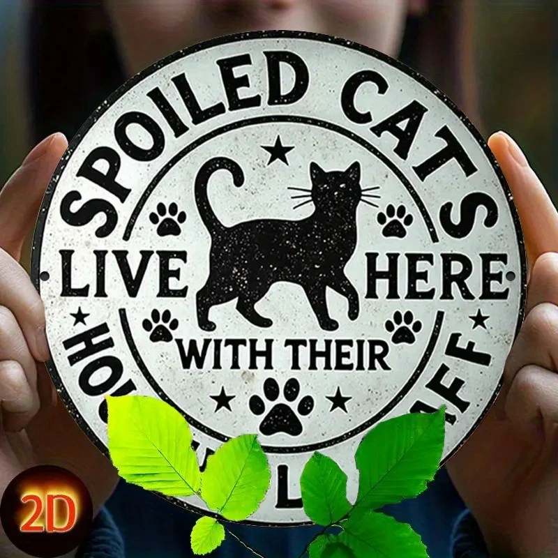 قطعة واحدة من لافتة حديدية عتيقة مقاس 8 بوصات - صورة ظلية كلاسيكية على شكل قطة سوداء مع رسالة "القطط المسحوقة هنا" - ريفي متعثر