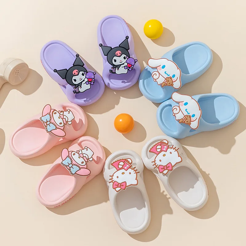 MINISO Sanrio Soft Slippers Family Slides Kawai Shoes Kuromi Melody Hello Kitty EVA