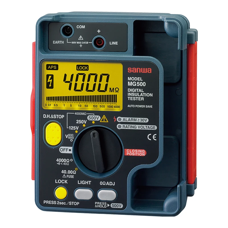 أجهزة اختبار العزل المحمولة عالية الدقة Sanwa MG500 اليابانية 500 فولت/ 4000 مللي أمبير؛ وظيفة التفريغ التلقائي