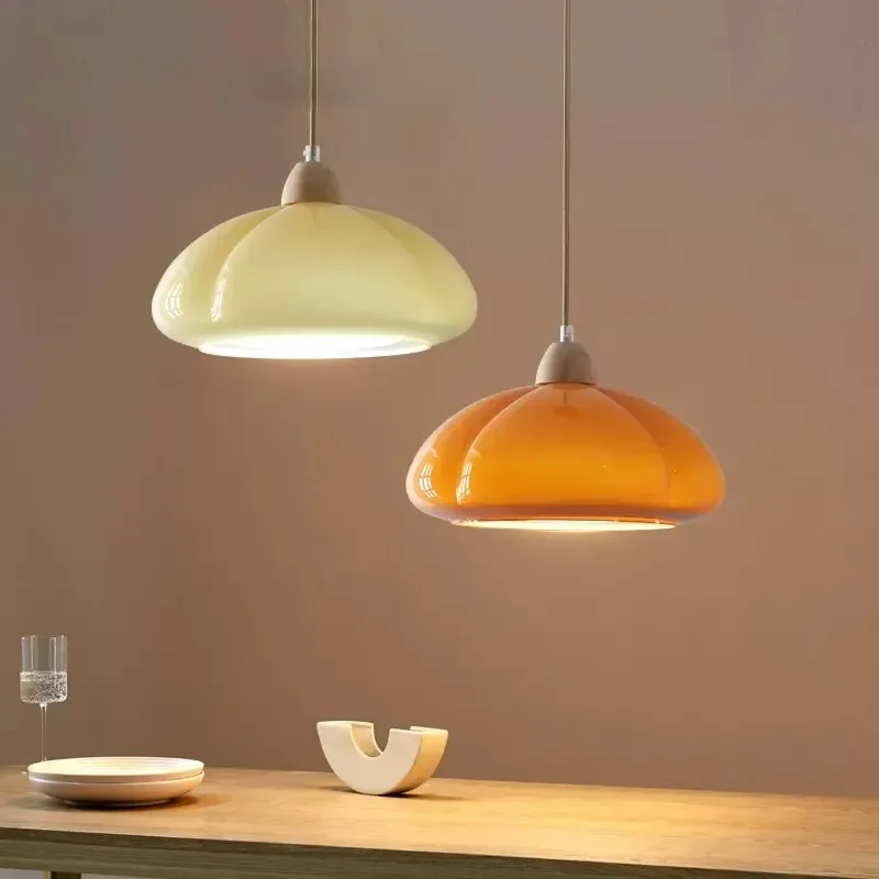 

Glass Pendant Light Cream LED Pumpkin Hanging Lamps For Bedroom Living Rooms Study Cafe Home Decor Illumination Luminaire