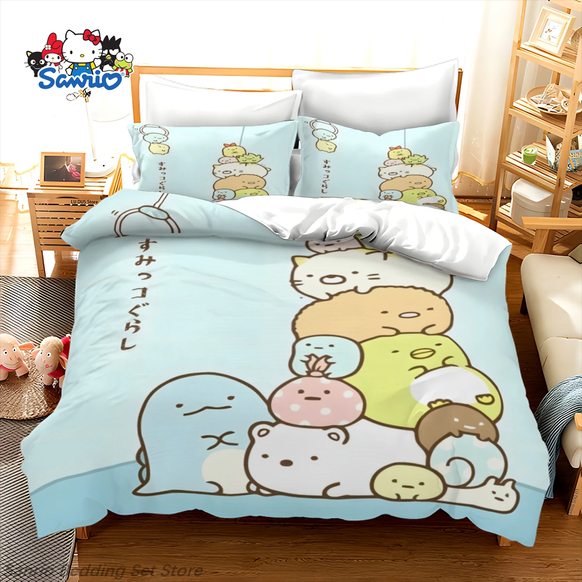 

Kawaii Sanrio Sumikko Gurashi Duvet Cover Japanese Anime Sanrio Sumikko Bedding Set Cute Comforter Cover for Kids Home Decor