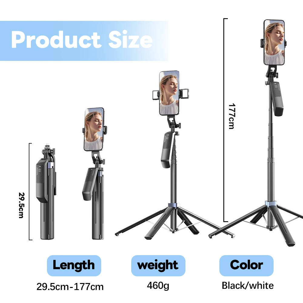 Trépied perche à selfie Bluetooth, support de téléphone pliable, conception de mini porte-clés, adapté aux téléphones intelligents Apple, Android et autres