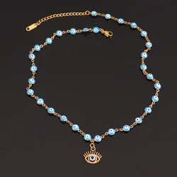 Blue Color Evil Eye Charms Necklace for Women Men Stainless Steel Lucky Turkish Eye Pendants Chain Necklace Choker Jewelry Gifts