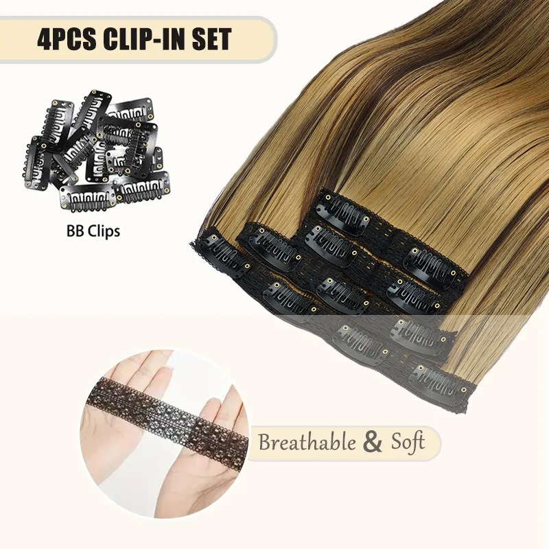 35 سنتيمتر الاصطناعية 4 قطعة/المجموعة مقاطع في وصلات الشعر قصيرة مستقيم تصفيفة الشعر شقراء سوداء قطع الشعر مقاومة للحرارة كاذبة الشعر #4