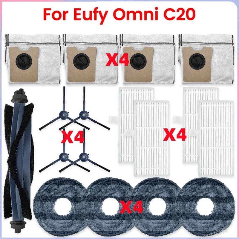 

A36T-For Eufy Omni C20 Vacuum Parts Main Roller Side Brush Hepa Filter Mop Cloth Dust Bag Accessories