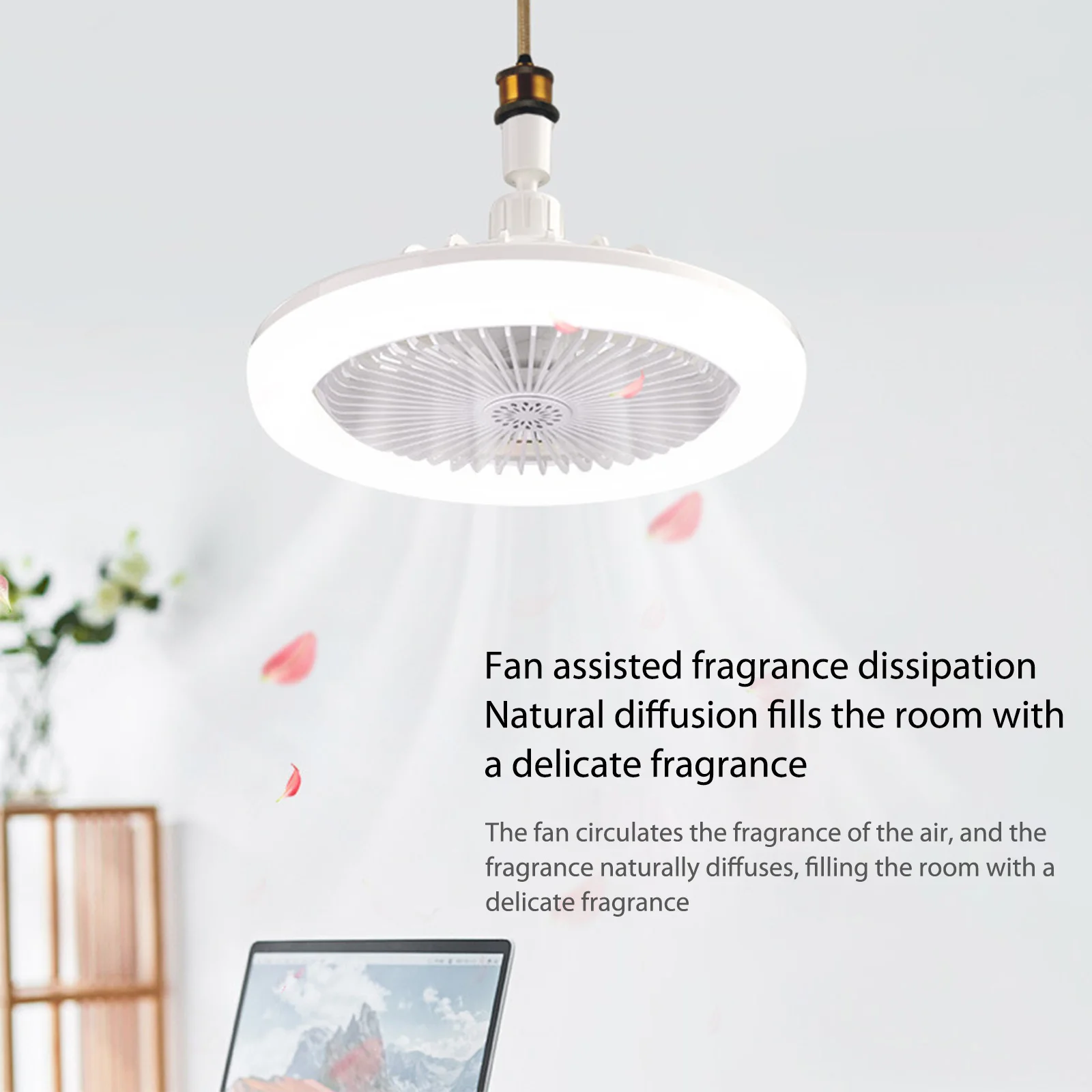 Aromatherapy Fan Lamp Universal E27 Light Holder Fan Chandelier with Remote Control Stepless Dimming 3-gear Wind for Living Room