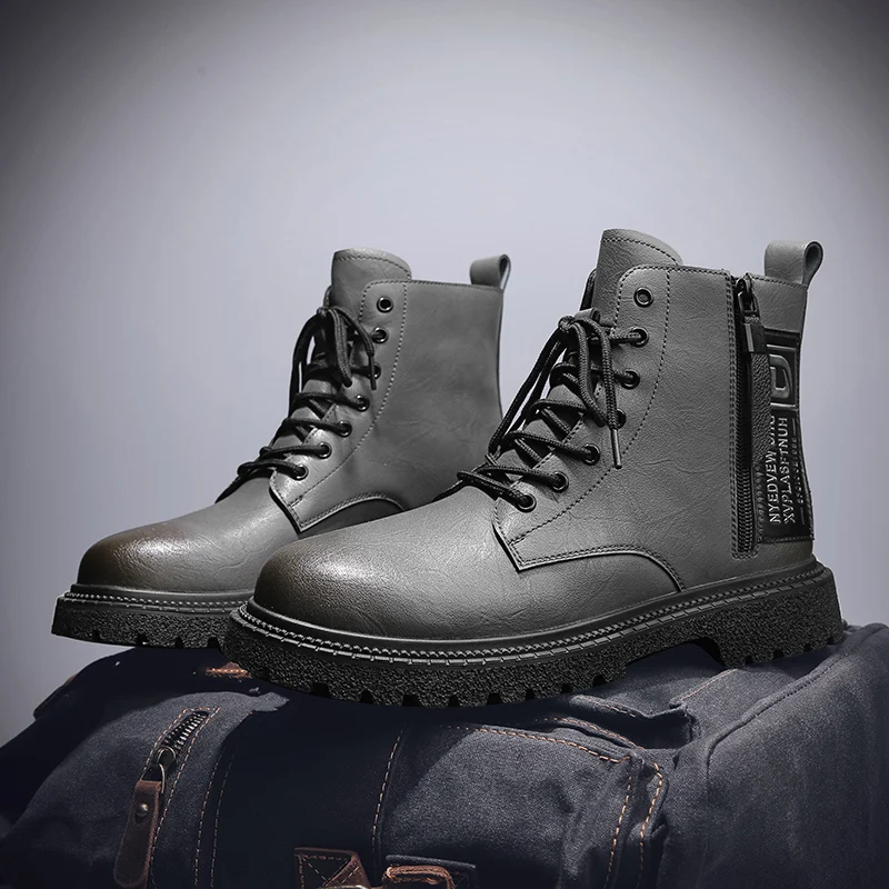 

New Original Retro Designer Men Boots High Quality Men's Leather Boot Street Style Hip Hop Motorcycle Shoes Men Winter Fur Boots