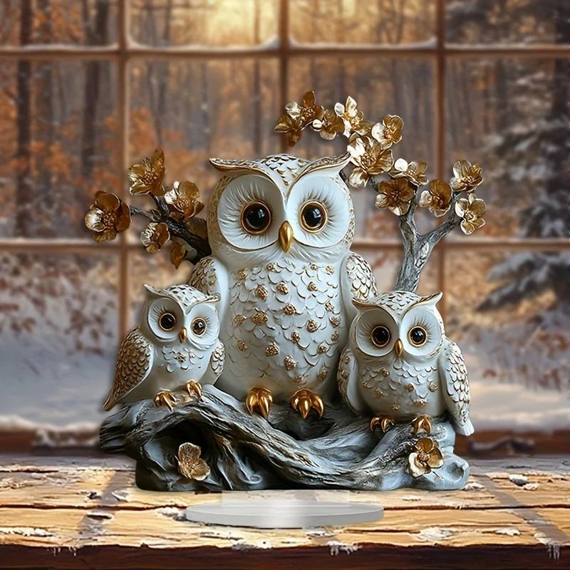 2D 1PCS Owl Family Love Acrylic Decorative Piece  Festival Decoration Gift Desktop Decor Office Decor High Appearance Quality
