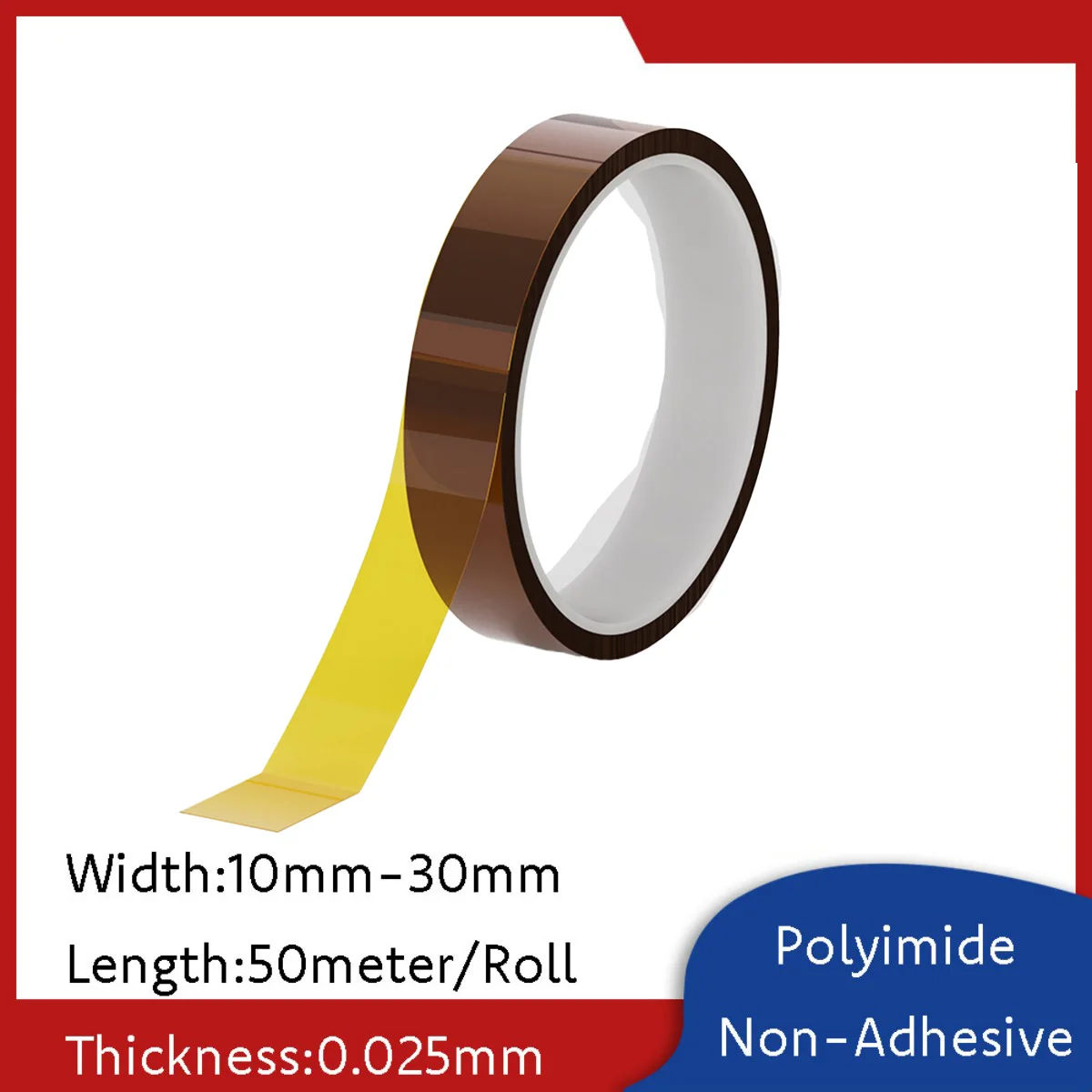 Kapton Polyimide Tape Film Heat Resistant Non-Adhesive Insulation for IC Repair DIY 10mm-30mm Width 50meter/Roll