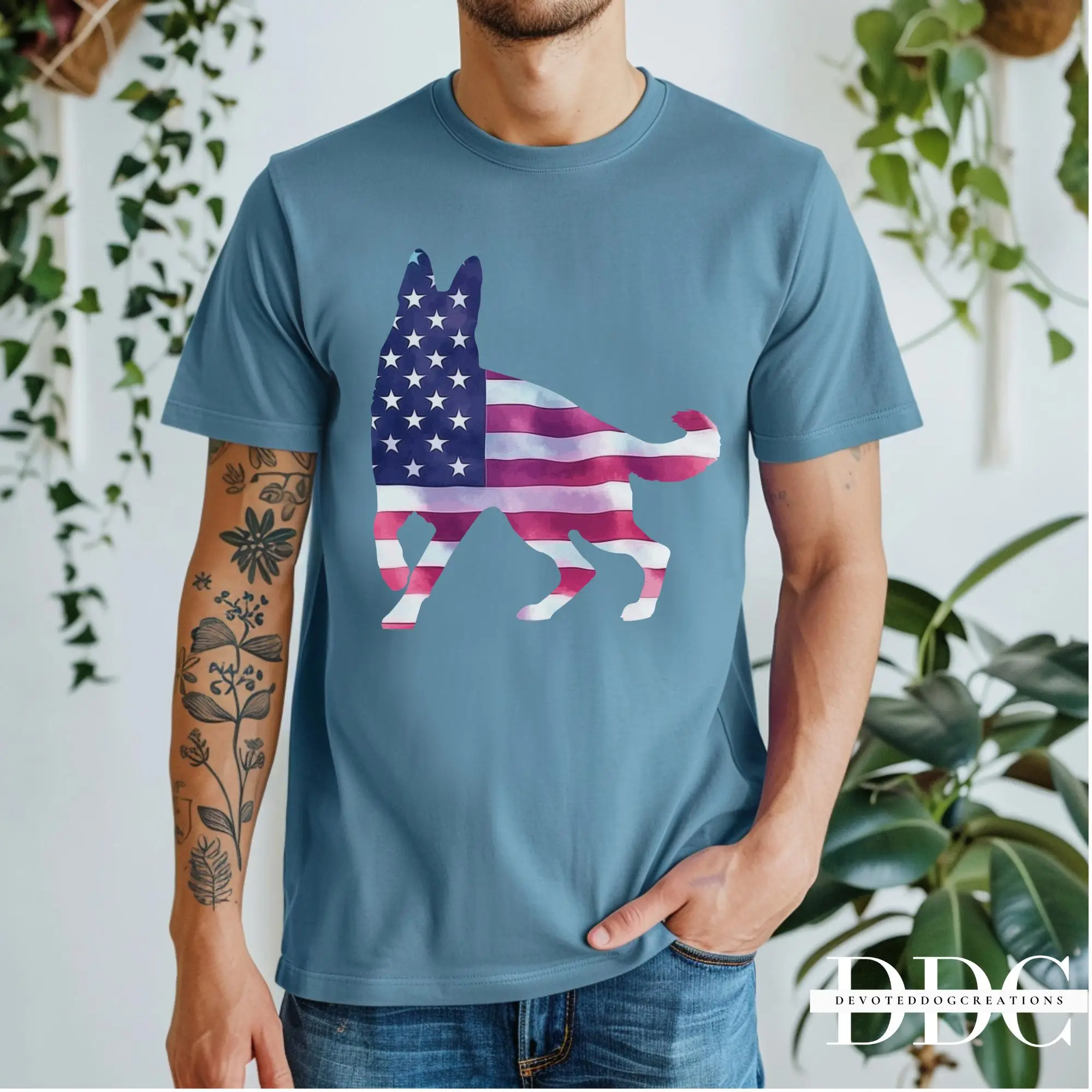 

Patriotic German Shepherd Dog T Shirt USA Flag Pet Lover Independence Day Animal Apparel Memorial