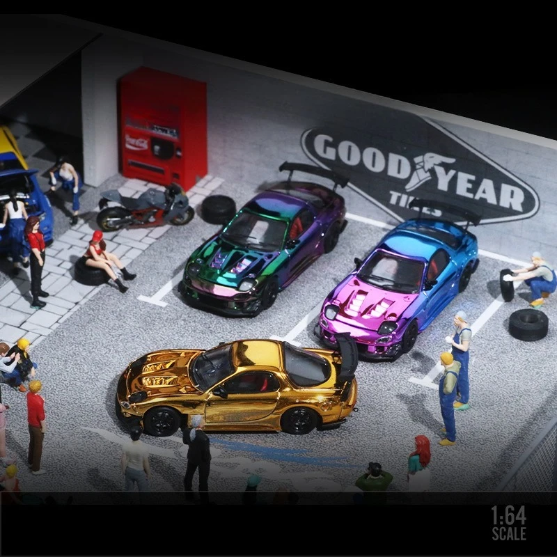 Mazda RX-7 Amamiya, versión de cubierta abierta, molde de coche de aleación de simulación de color galvanizado