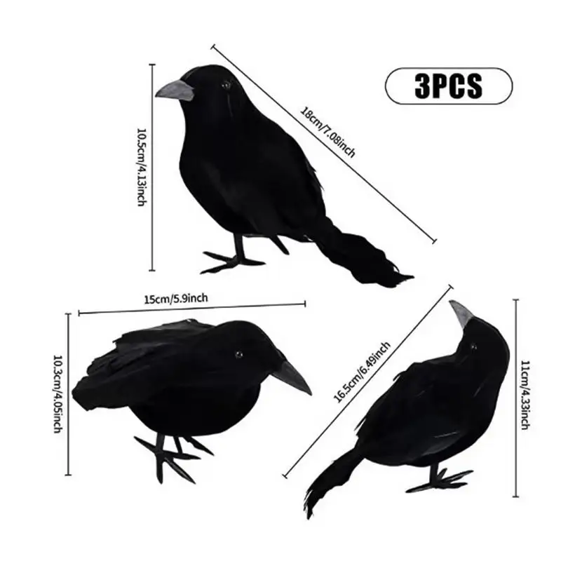 할로윈 까마귀 인공 새 유령의 집 소품, 실내 야외 공급용 탁상용 까마귀 장식, 할로윈 장식, 3X