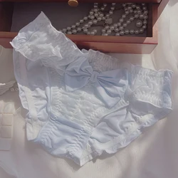 Women Milk Silk Satin Smooth Mesh Bow Dot Underwear Cute Lovely Sweety Princess Style High Elasticity Panties Soft Breifs