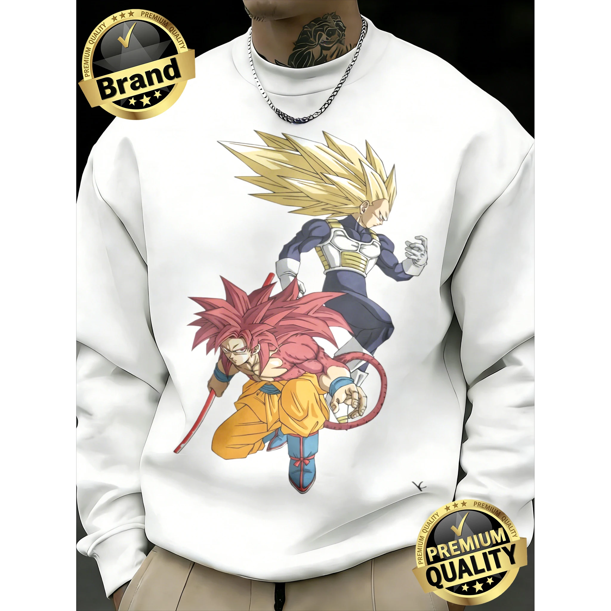 

Мужская толстовка «Драгон Болл» в стиле ретро, весна-осень 2026, 100% хлопок, круглый вырез, принт с двумя персонажами, оверсайз, повседневный спортивный топ