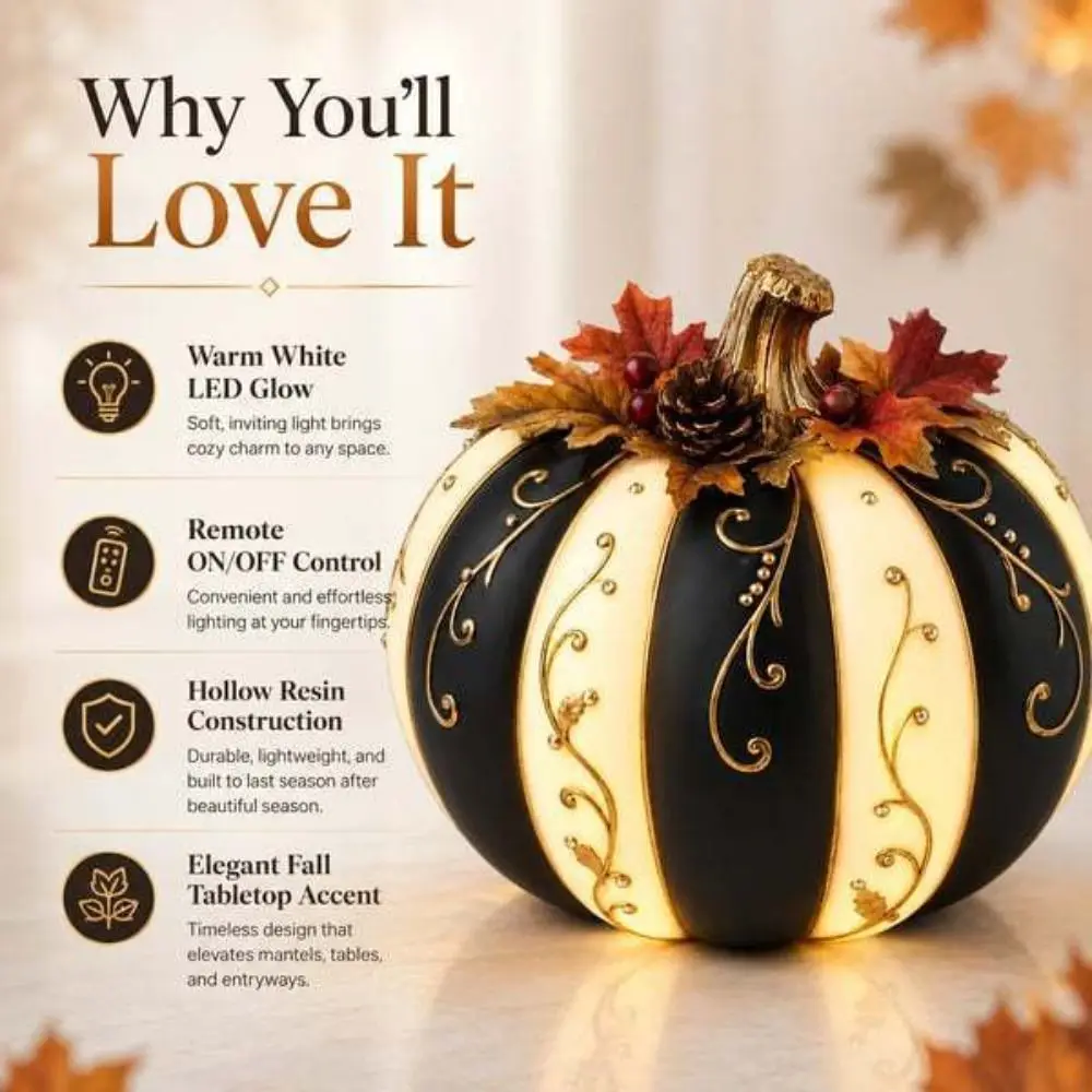 Black White Stripe Pumpkin Decoration Black White Striped Design Golden Floral Pattern Light Up Pumpkin Golden Pattern