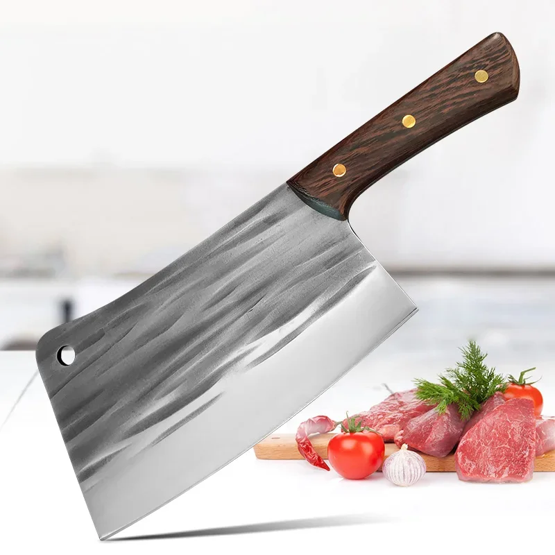 

High Hardness Thickened Big Bone Butcher Kitchen Knife Wood Handle Forged Bone Chopping Knife Chinese High Carbon Cleaver Knife