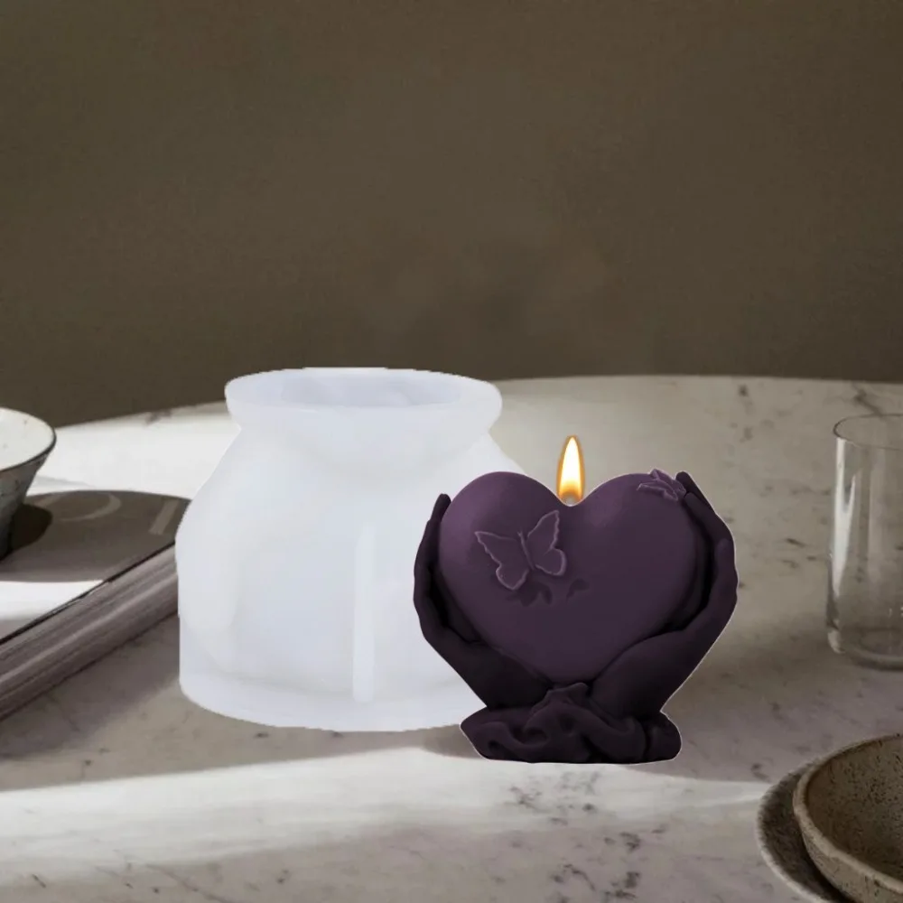 

Silicone Butterfly Candle Mold Heart Shape Aromatherapy Use Love Candle Mold Romantic Unique Hand Holding Heart Mold DIY Craft