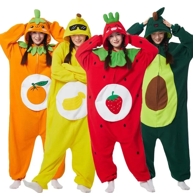 Onesieshow Fruit Kigurumi Pyjamas Halloween Onesie Adult  Cartoon Pumpkin Avocado Pajama Cosplay Party Women Men Homewear