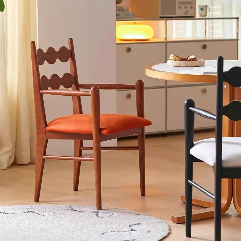 كرسي طعام منزلي عتيق، كرسي على الطراز الشمالي، مصمم ريترو فاخر من الخشب الصلب، مسند ظهر كاجوال وكراسي مسند ظهر #2