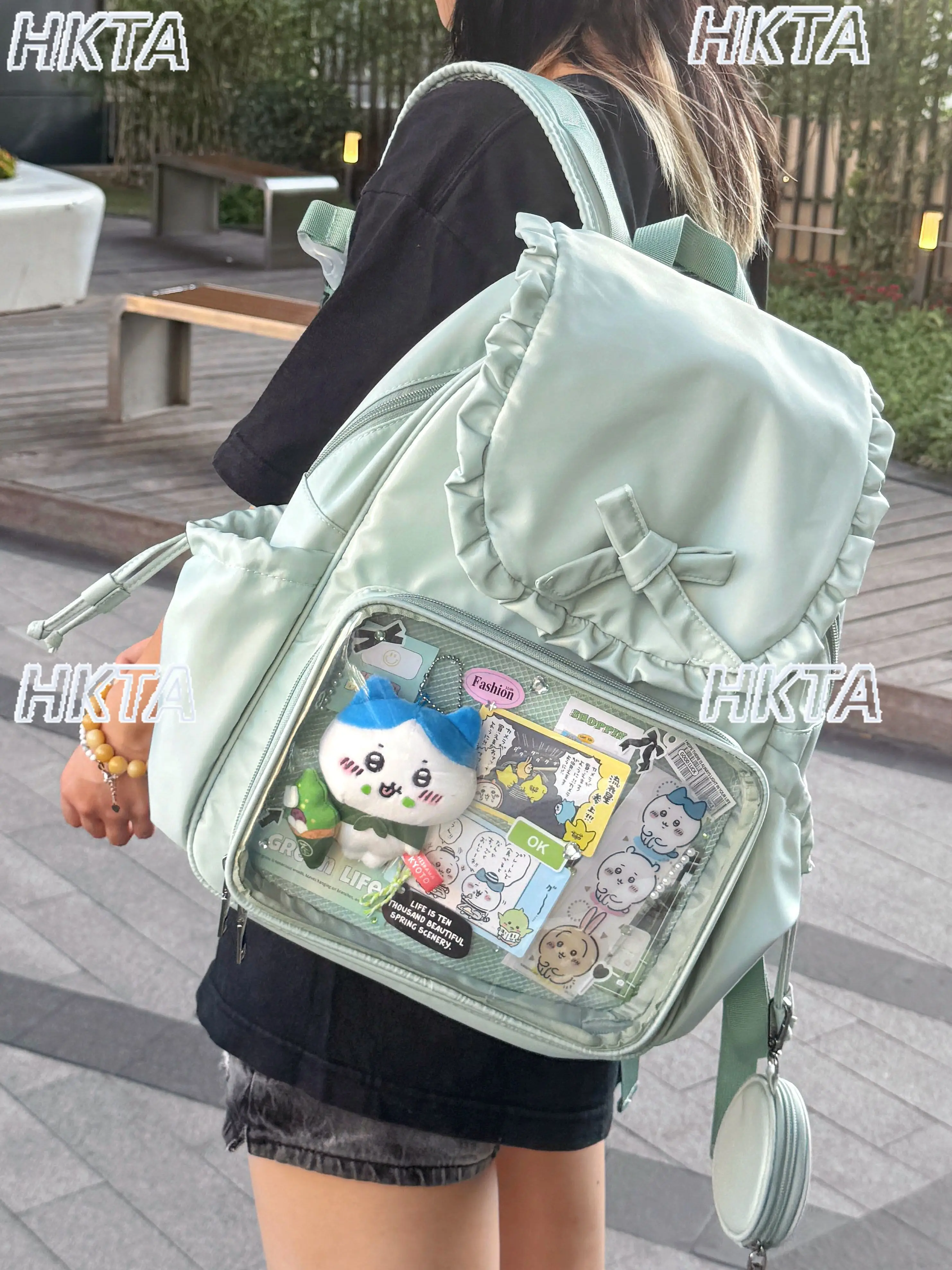 Japanese Cute Cartoon Bow Fungus Edge Large Capacity Backpack Bag Women Shoulder College Casual Lolita Schoolbags Pain Bag Girl