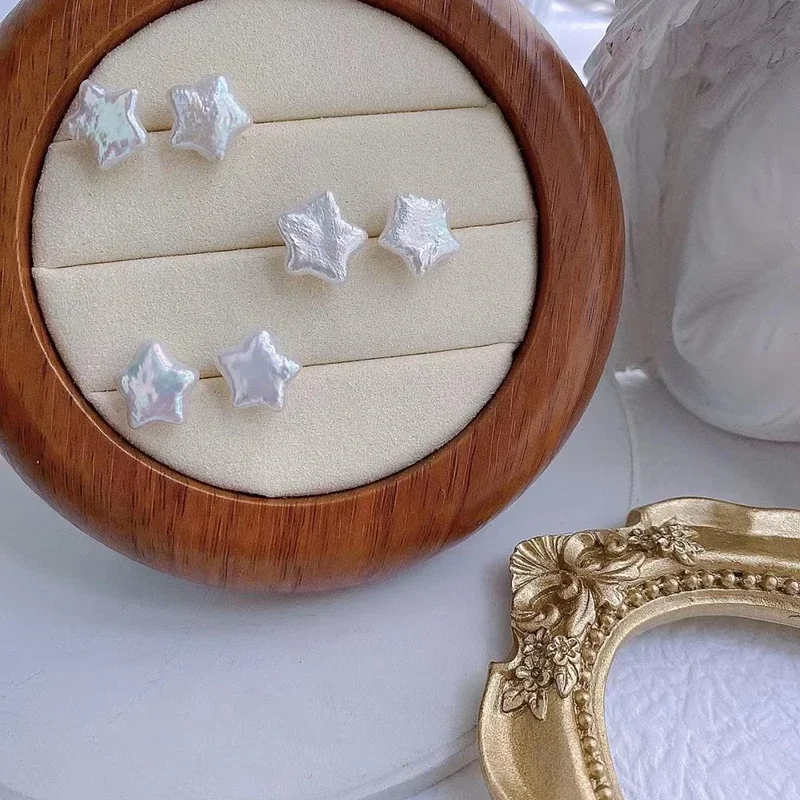 Natural Freshwater Irregular Baroque Pearl Lucky Star Earrings Five pointed Star Irregular 925 Silver Needle Simple Jewelry Gift
