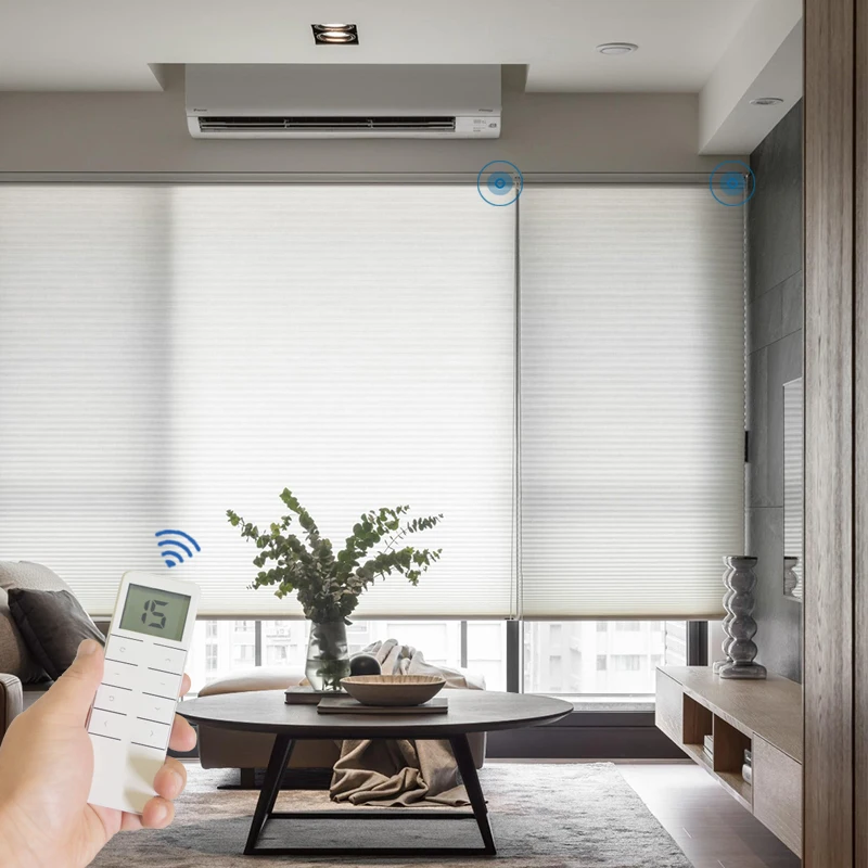 Smart Matters Motorized Honeycomb Blinds Blackout Smart Cellular Heat Isolation Shades Work with Tuya, Alexa and Google Voice